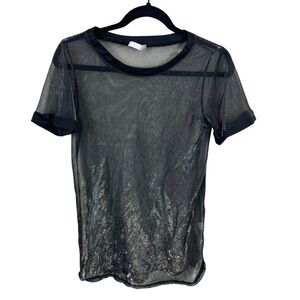 Lucy in the sky sheer metallic raver shirt women’s small